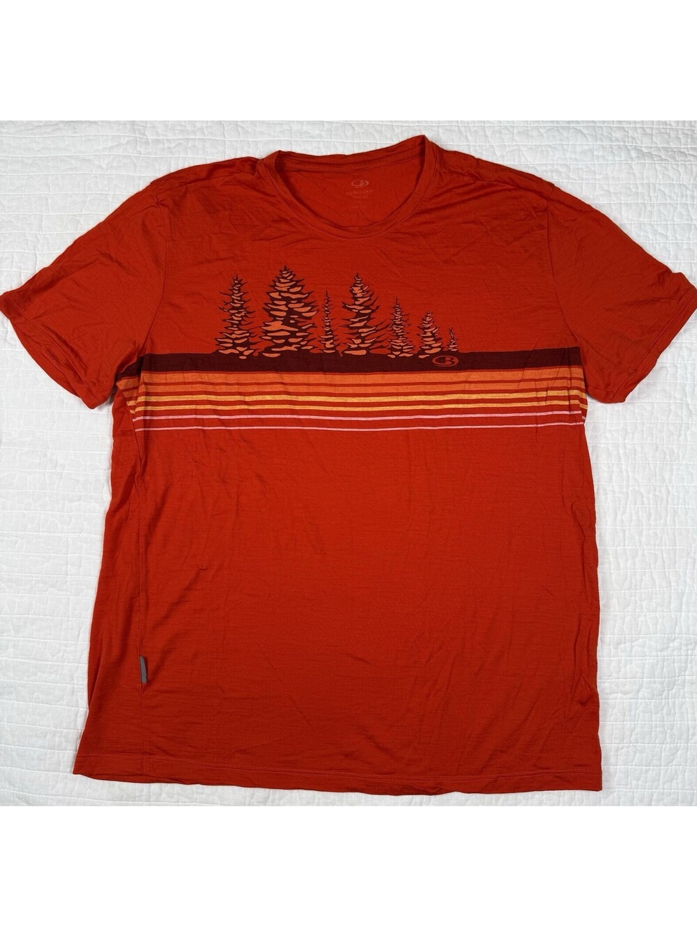Icebreaker Tech Lite Merino Wool T Shirt Mens XL Red Tree Line Graphic Outdoor